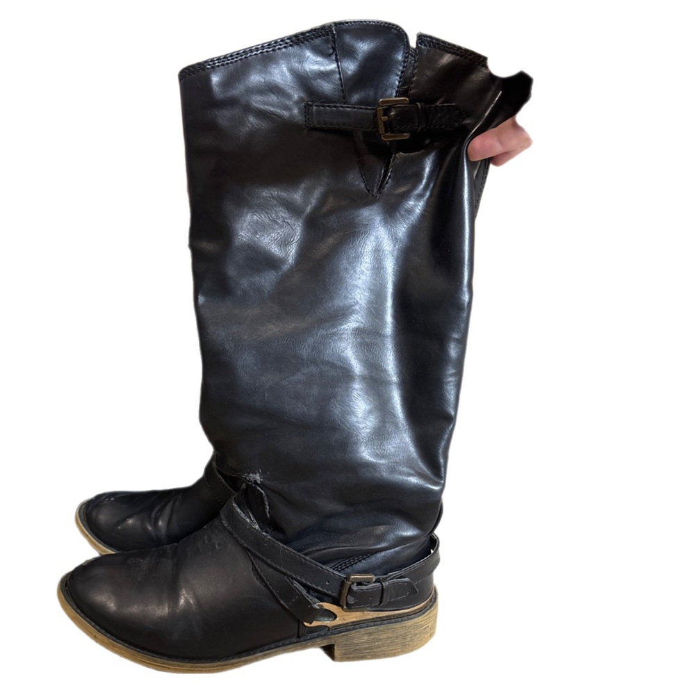 LEI Black Leather Knee-High Boots